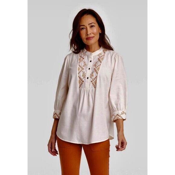 NWOT Knox Rose Bishop Embroidered 3/4 Sleeve Top Cream Boho Size L - Picture 3 of 3